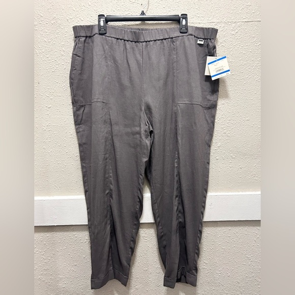 Anne Klein Dark Grey Pull On Linen Blend Cropped Pants NWT Size XL - Picture 1 of 8